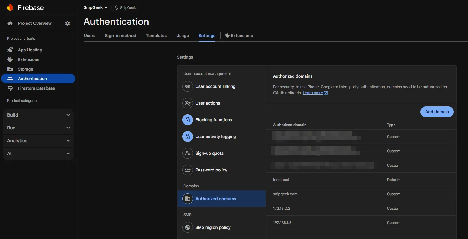 Input IP ke Authorized Domains Firebase