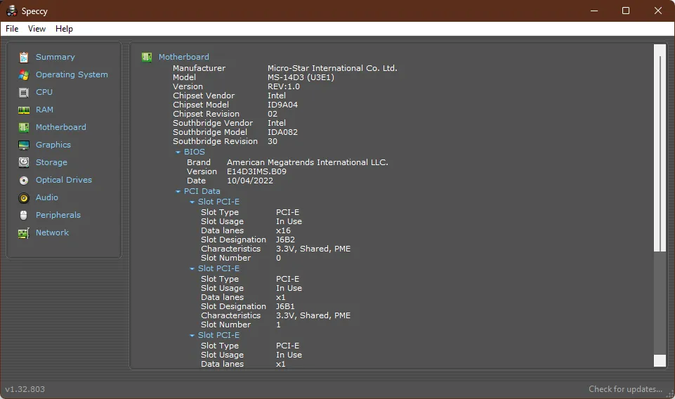 Speccy storage drive information