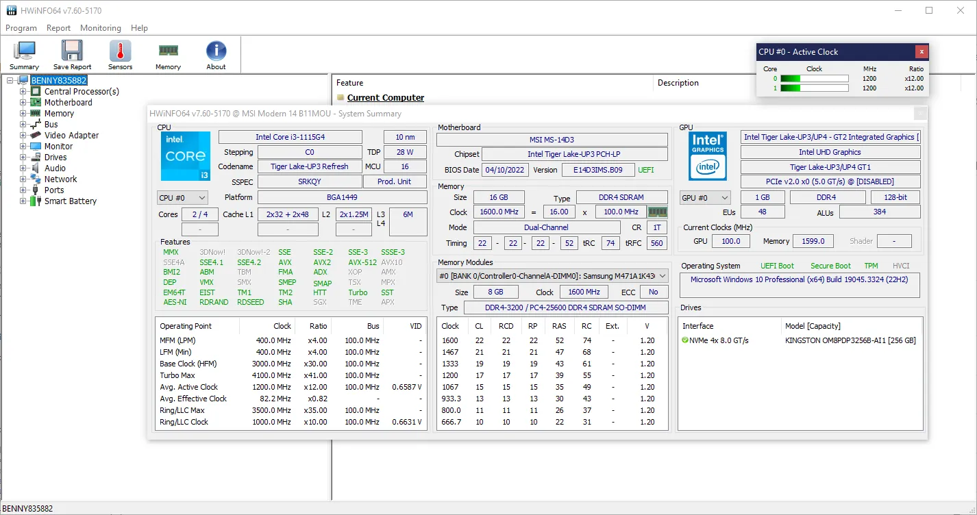 HWiNFO system summary overview