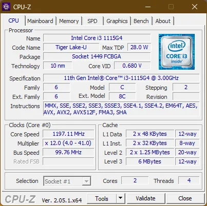 CPU-Z processor tab showing detailed CPU information