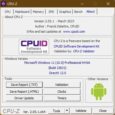 CPU-Z SPD module specifications