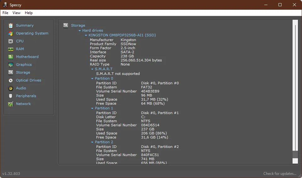 Speccy detailed CPU information