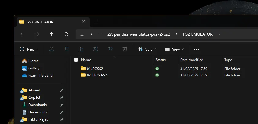 Struktur folder hasil ekstraksi bundle PCSX2