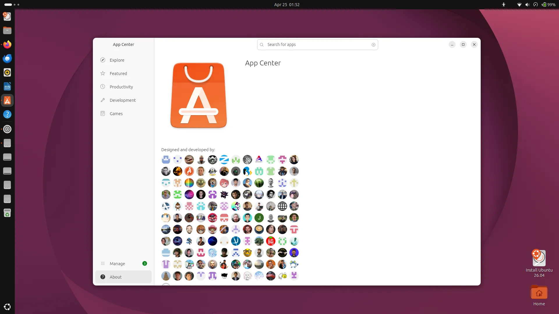 Power mode icon baru di top bar Ubuntu 26.04 ketika mode Performance aktif