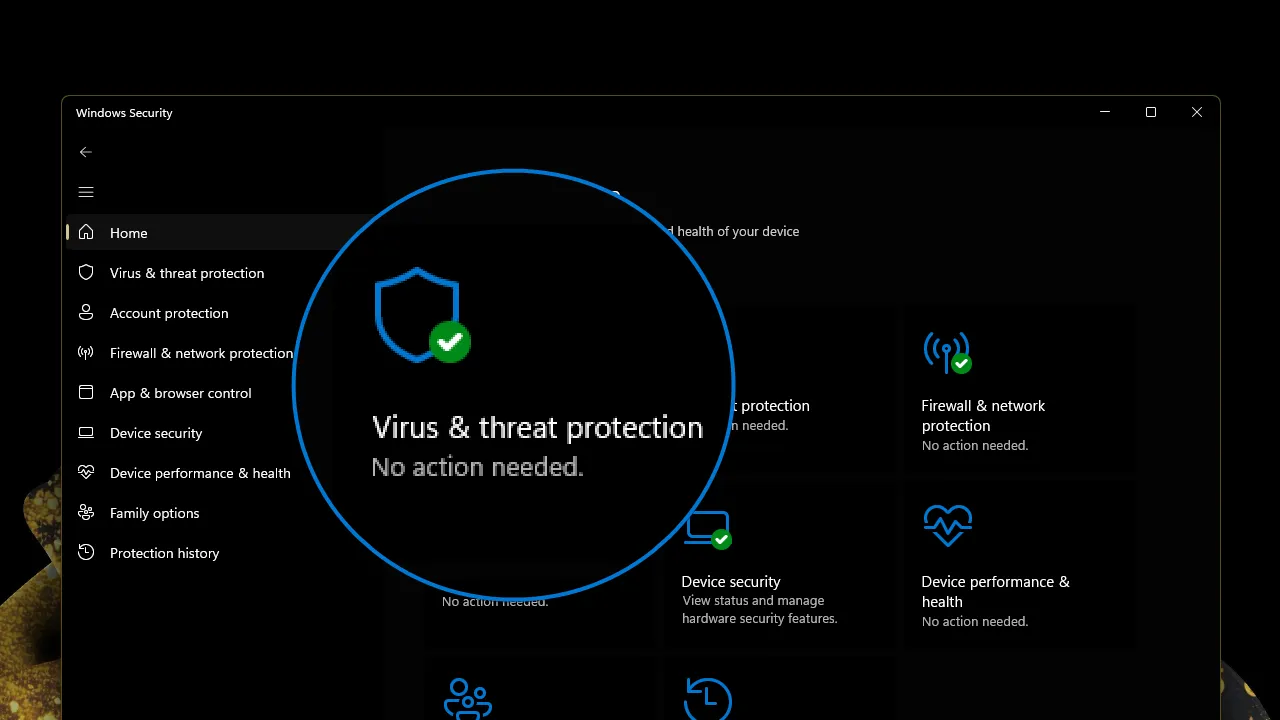 Manage settings link in Windows 11 Virus protection settings
