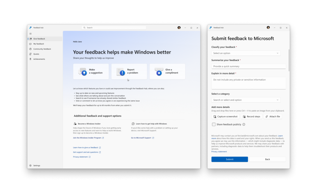 The redesigned Feedback Hub for Windows Insiders