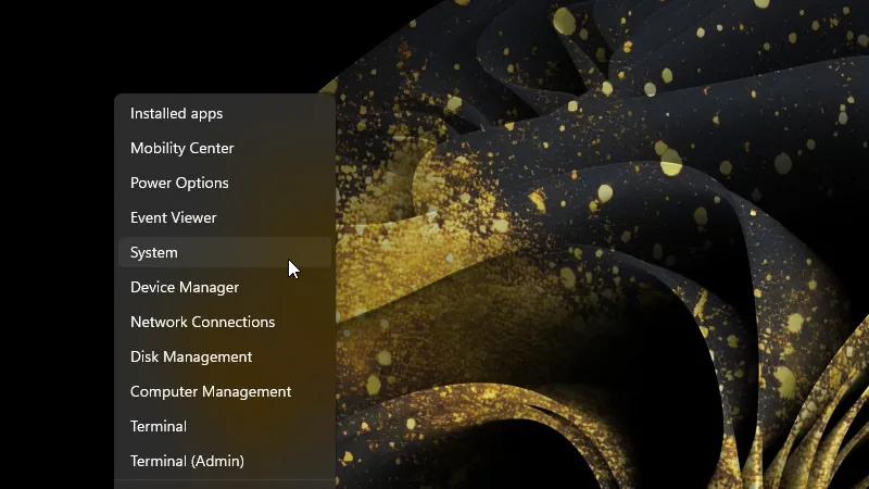Klik kanan Start di Windows 11 lalu pilih System